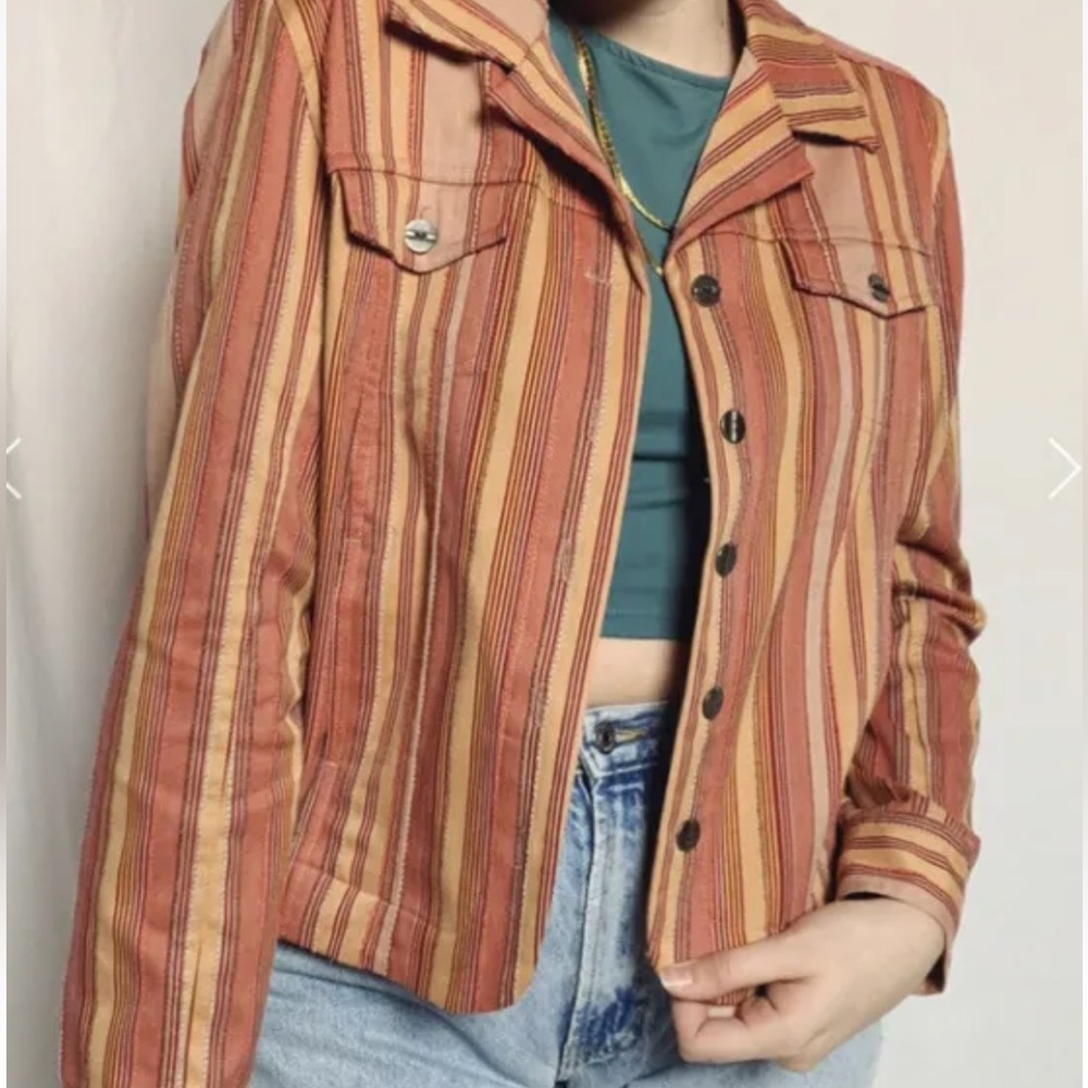 Christopher & Banks Women's Jacket Multicolored Stripe Denim Stretch Size Small